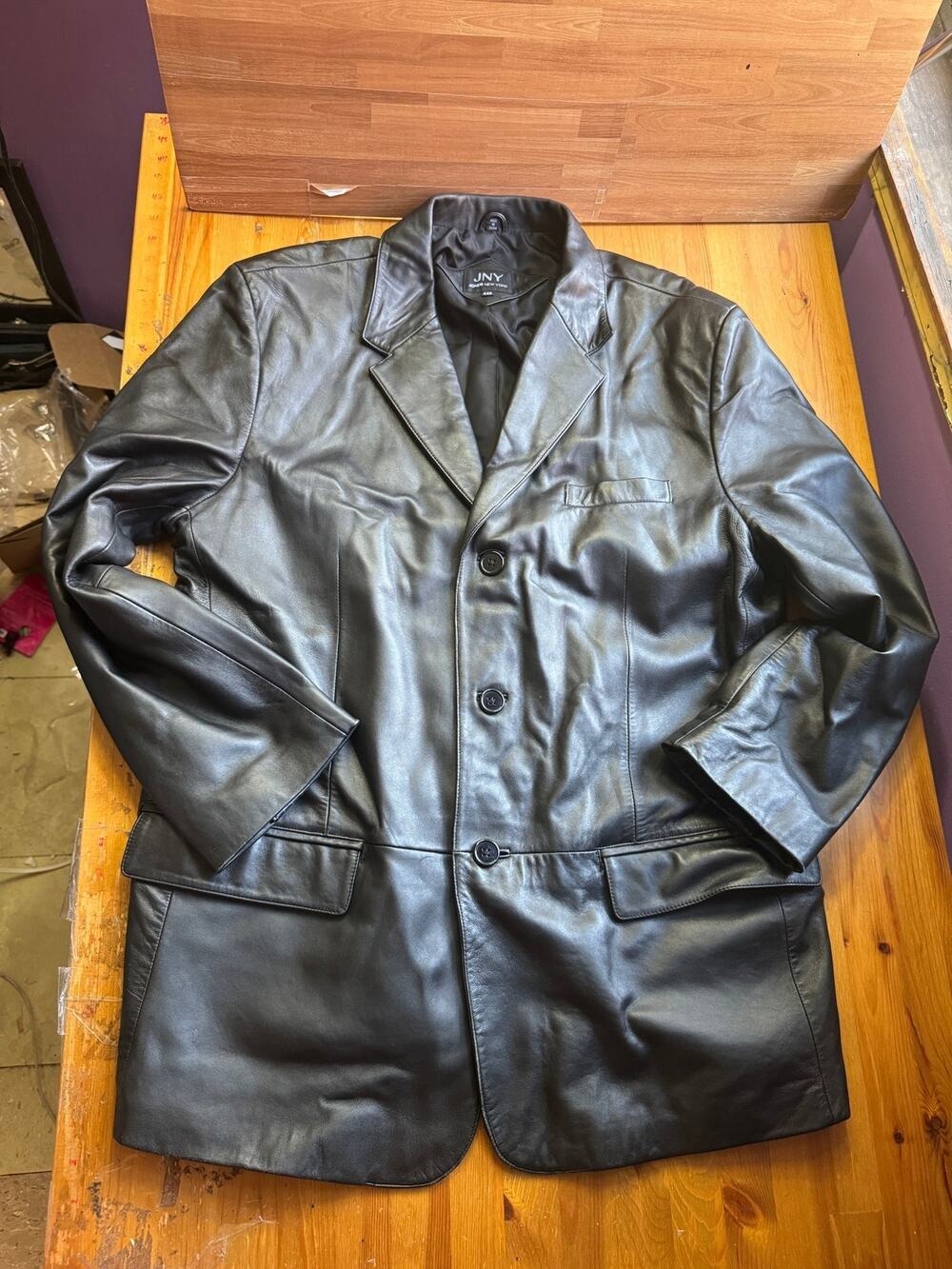 JNY Jones New York Men's Black Genuine Lambskin Leather Blazer Jacket